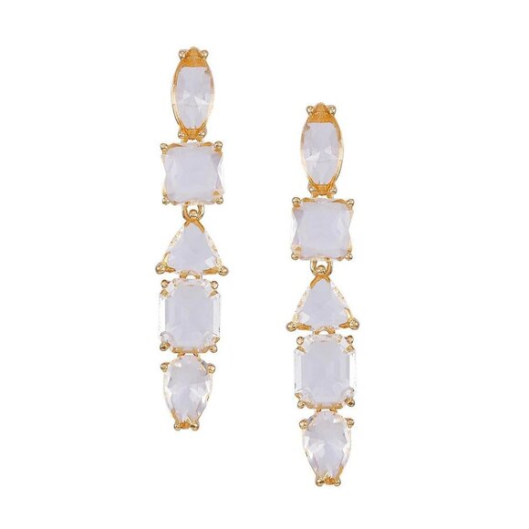 NWT GUESS Goldone & Clear Glass Stone Linear Earrings One Size Gold - Picture 1 of 2